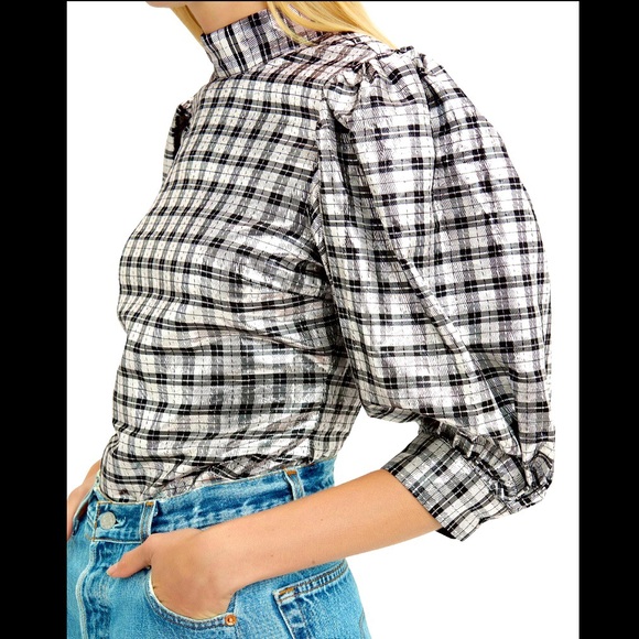 Ganni Tops - (NWT) GANNI Lagarde Metallic Silk Blend blouse 8